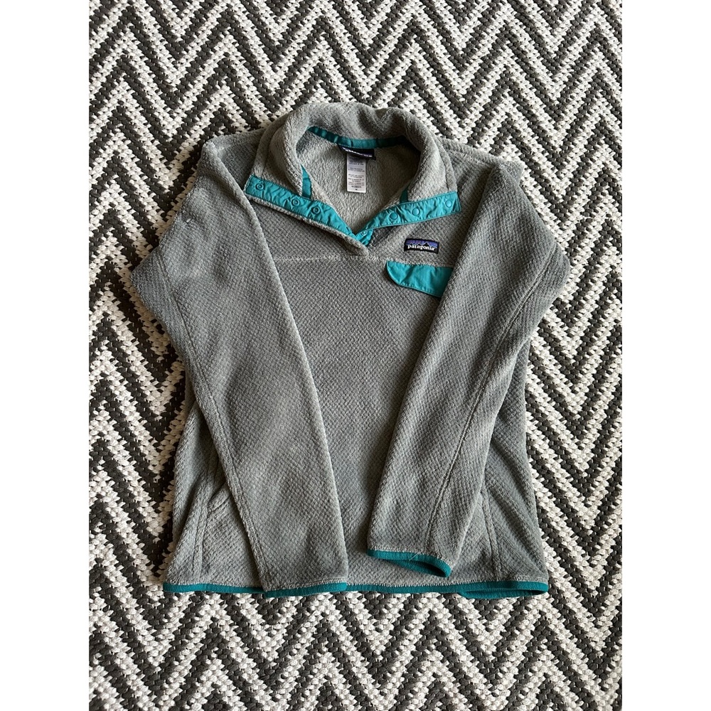 Patagonia Re-Tool T-Snap Pullover Fleece Jacket Light Gray/Blue Medium